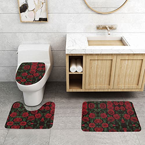 WXWJSHMGC Badematten-Set, Motiv: Rosen, 3-teilig, super Plüsch, rutschfest, WC-Vorleger von WXWJSHMGC