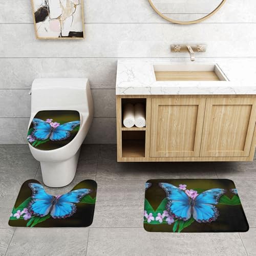 WXWJSHMGC Badematten-Set, Motiv: Schönheit, Schmetterling, 3-teilig, super plüschig, rutschfest, WC-Vorleger von WXWJSHMGC