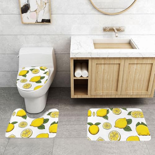 WXWJSHMGC Badematten-Set, Motiv: Zitronenfrucht, 3-teilig, super plüschig, rutschfest, WC-Vorleger WXWJSHMGC Badematten-Set, Motiv: Zitronenfrucht, 3-teilig, super plüschig, rutschfest, WC-Vorleger von WXWJSHMGC