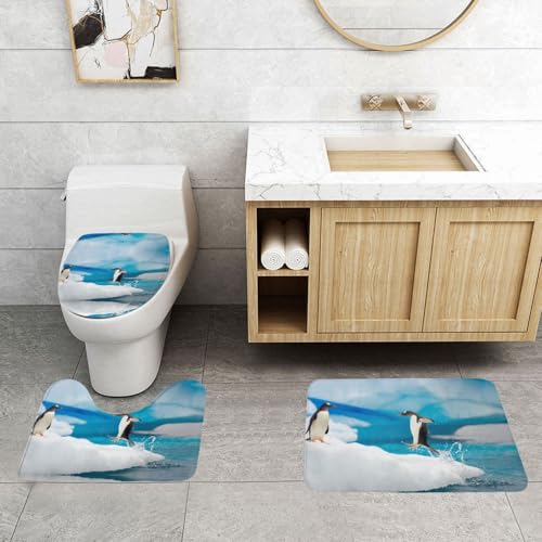 WXWJSHMGC Badematten-Set, Pinguin-Druck, 3-teilig, super plüschig, rutschfest, WC-Vorleger von WXWJSHMGC