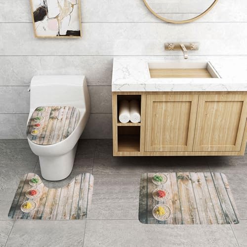 WXWJSHMGC Badematten-Set, Sukkulenten, Holzdruck, 3-teilig, super plüschig, rutschfest, WC-Vorleger von WXWJSHMGC