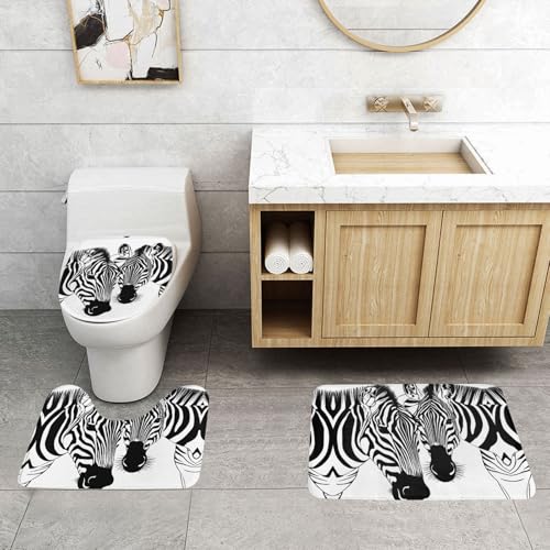 WXWJSHMGC Badematten-Set, abstraktes Tier-Design, Zebramuster, 3-teilig, super plüschig, rutschfest, WC-Vorleger von WXWJSHMGC