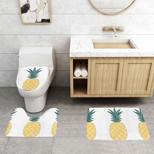 WXWJSHMGC Badematten-Set mit Ananas-Motiv, 3-teilig, super plüschig, rutschfest, WC-Vorleger von WXWJSHMGC