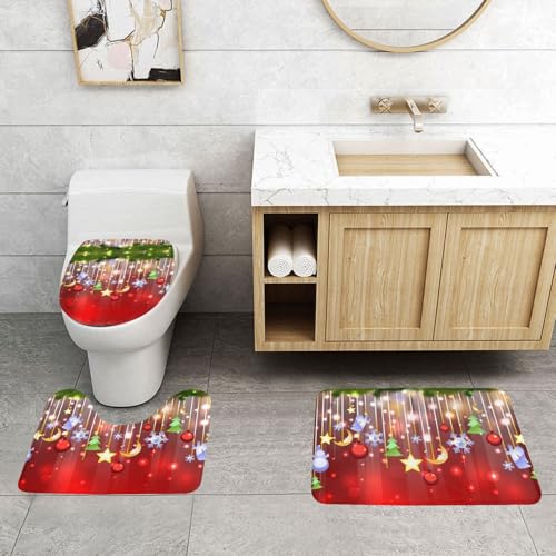 WXWJSHMGC Badematten-Set mit Aufschrift "Merry Christmas", 3-teilig, super plüschig, rutschfest, WC-Vorleger von WXWJSHMGC