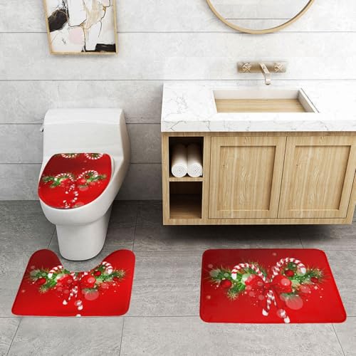 WXWJSHMGC Badematten-Set mit Aufschrift "Merry Christmas", 3-teilig, super plüschig, rutschfest, WC-Vorleger von WXWJSHMGC