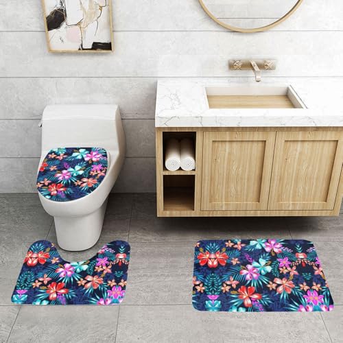 WXWJSHMGC Badematten-Set mit Blumenmuster, 3-teilig, super plüschig, rutschfest, WC-Vorleger von WXWJSHMGC
