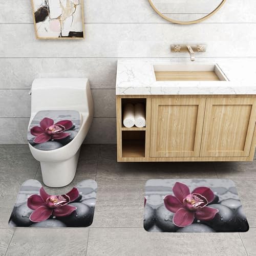 WXWJSHMGC Badematten-Set mit Blumenmuster, 3-teilig, super plüschig, rutschfest, WC-Vorleger von WXWJSHMGC