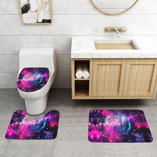 WXWJSHMGC Badematten-Set mit Galaxie-Druck, 3-teilig, super plüschig, rutschfest, WC-Vorleger von WXWJSHMGC
