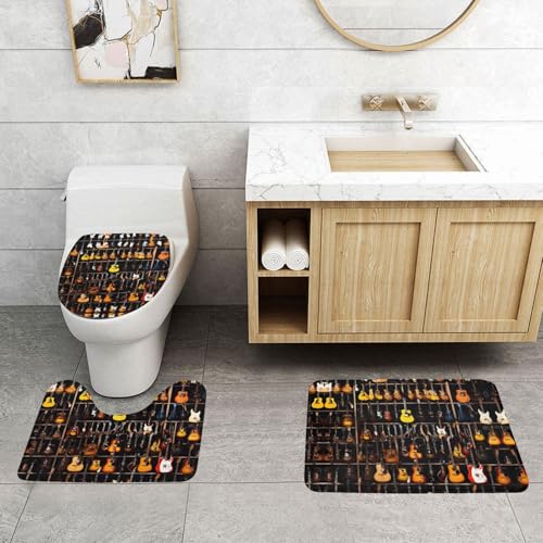 WXWJSHMGC Badematten-Set mit Gitarren-Motiv, 3-teilig, super plüschig, rutschfest, WC-Vorleger WXWJSHMGC Badematten-Set mit Gitarren-Motiv, 3-teilig, super plüschig, rutschfest, WC-Vorleger von WXWJSHMGC