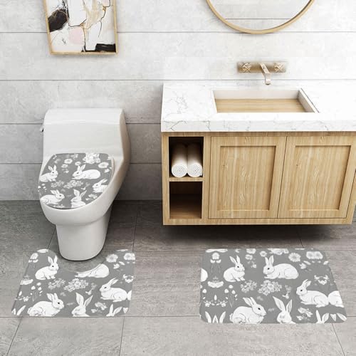 WXWJSHMGC Badematten-Set mit Hasen-Blumendruck, 3-teilig, super plüschig, rutschfest, WC-Vorleger WXWJSHMGC Badematten-Set mit Hasen-Blumendruck, 3-teilig, super plüschig, rutschfest, WC-Vorleger von WXWJSHMGC