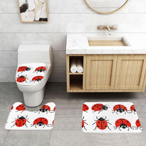 WXWJSHMGC Badematten-Set mit Marienkäfer-Aufdruck, 3-teilig, super plüschig, rutschfest, WC-Vorleger WXWJSHMGC Badematten-Set mit Marienkäfer-Aufdruck, 3-teilig, super plüschig, rutschfest, WC-Vorleger von WXWJSHMGC