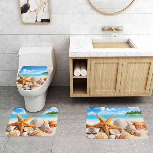 WXWJSHMGC Badematten-Set mit Muschel-Strand-Aufdruck, 3-teilig, super Plüsch, rutschfest, WC-Vorleger WXWJSHMGC Badematten-Set mit Muschel-Strand-Aufdruck, 3-teilig, super Plüsch, rutschfest, WC-Vorleger von WXWJSHMGC