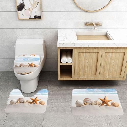 WXWJSHMGC Badematten-Set mit Muschelmotiv, 3-teilig, super plüschig, rutschfest, WC-Vorleger von WXWJSHMGC