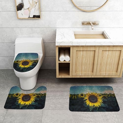 WXWJSHMGC Badematten-Set mit Sonnenblumen-Druck, 3-teilig, super plüschig, rutschfest, WC-Vorleger von WXWJSHMGC