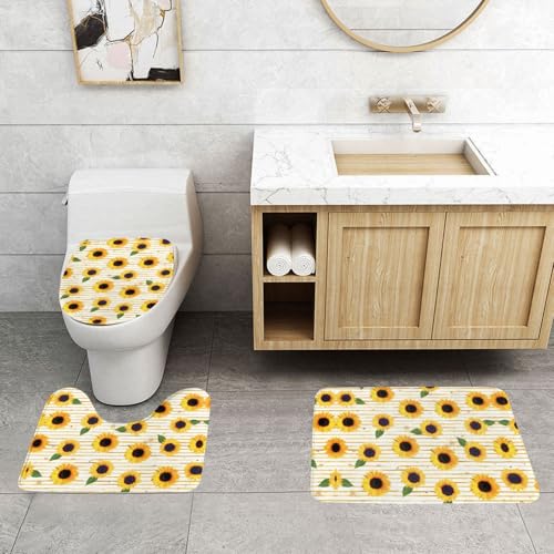 WXWJSHMGC Badematten-Set mit Sonnenblumenmuster, 3-teilig, super plüschig, rutschfest, WC-Vorleger von WXWJSHMGC