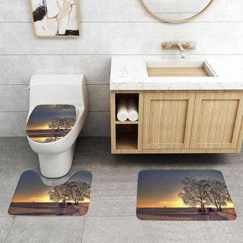 WXWJSHMGC Badematten-Set mit Sonnenuntergang-Druck, 3-teilig, super plüschig, rutschfest, WC-Vorleger von WXWJSHMGC