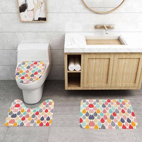 WXWJSHMGC Badematten-Set mit Wassertropfen-Motiv, 3-teilig, super plüschig, rutschfest, WC-Vorleger von WXWJSHMGC