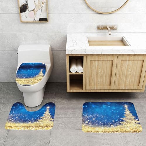 WXWJSHMGC Badematten-Set mit goldenem Glitzer-Weihnachtsbaum-Druck, 3-teilig, super Plüsch, rutschfest, WC-Vorleger WXWJSHMGC Badematten-Set mit goldenem Glitzer-Weihnachtsbaum-Druck, 3-teilig, super Plüsch, rutschfest, WC-Vorleger von WXWJSHMGC