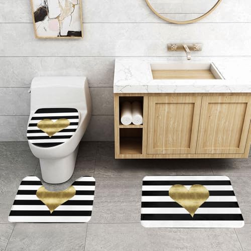 WXWJSHMGC Badematten-Set mit goldfarbenen Herzen, gestreift, super plüschig, rutschfest, WC-Vorleger, 3-teilig WXWJSHMGC Badematten-Set mit goldfarbenen Herzen, gestreift, super plüschig, rutschfest, WC-Vorleger, 3-teilig von WXWJSHMGC