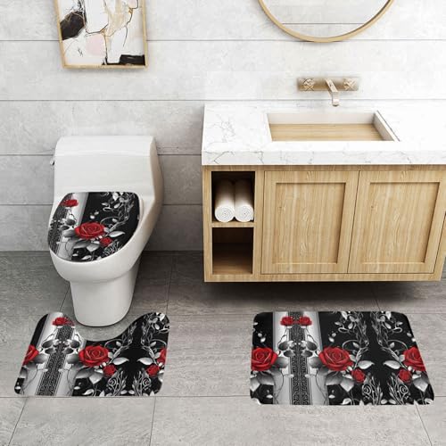 WXWJSHMGC Badematten-Set mit hübschem Rosenmuster, 3-teilig, super plüschig, rutschfest, WC-Vorleger WXWJSHMGC Badematten-Set mit hübschem Rosenmuster, 3-teilig, super plüschig, rutschfest, WC-Vorleger von WXWJSHMGC