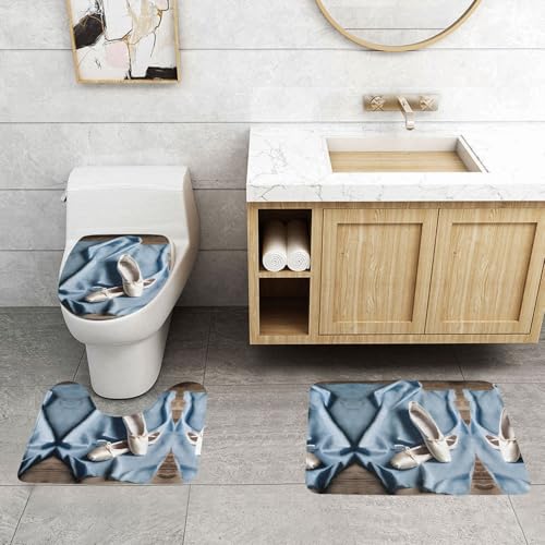 WXWJSHMGC Badteppich-Set, Motiv: Ballettschuh-Druck, 3-teilig, super plüschig, rutschfest, WC-Vorleger von WXWJSHMGC