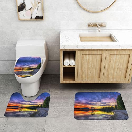 WXWJSHMGC Badteppich-Set, Motiv: Dusk Lake, 3-teilig, super plüschig, rutschfest, WC-Vorleger von WXWJSHMGC