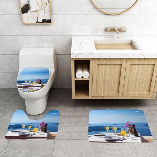 WXWJSHMGC Badteppich-Set, Motiv: Landschaft eines Tisches über dem Meer, 3-teilig, super plüschig, rutschfest, WC-Vorleger von WXWJSHMGC