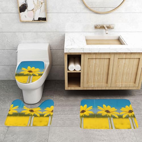 WXWJSHMGC Badteppich-Set, Motiv: schöner Sonnenblumen-Druck, 3-teilig, super plüschig, rutschfest, WC-Vorleger WXWJSHMGC Badteppich-Set, Motiv: schöner Sonnenblumen-Druck, 3-teilig, super plüschig, rutschfest, WC-Vorleger von WXWJSHMGC