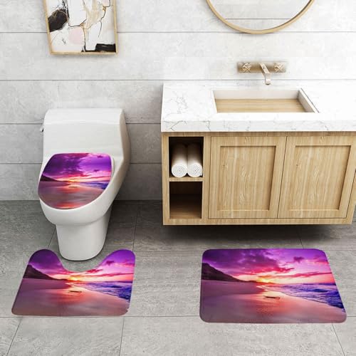 WXWJSHMGC Badvorleger-Set, Motiv: Sonnenuntergang, 3-teilig, super Plüsch, rutschfest, WC-Vorleger von WXWJSHMGC