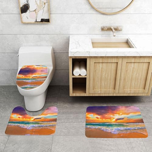 WXWJSHMGC Badvorleger-Set, Motiv: schöner Strand bei Sonnenuntergang, 3-teilig, super plüschig, rutschfest, WC-Vorleger WXWJSHMGC Badvorleger-Set, Motiv: schöner Strand bei Sonnenuntergang, 3-teilig, super plüschig, rutschfest, WC-Vorleger von WXWJSHMGC