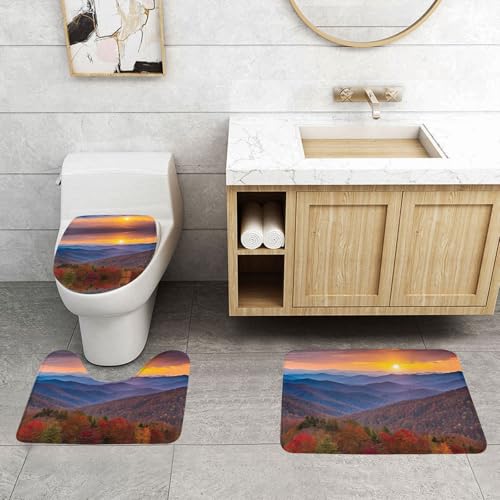 WXWJSHMGC Blue Ridge Badteppich-Set, Motiv: Parkway Mountains, 3-teilig, super plüschig, rutschfest, WC-Vorleger von WXWJSHMGC