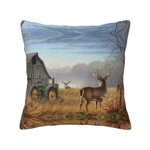 WXWJSHMGC Dekorativer Kissenbezug mit Hirschjagd-Druck, quadratisch, für Couch, Bett, Wohnzimmer, Sofa, 4-Jahreszeiten, universell (2 Stück) von WXWJSHMGC