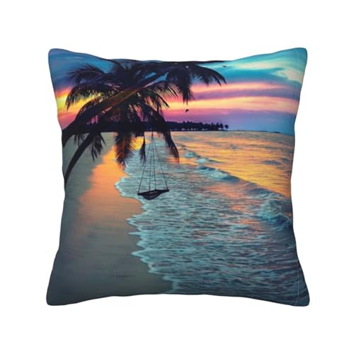 WXWJSHMGC Dekorativer Kissenbezug mit Kokosnuss-Strand-Sonnenuntergang und Hängematte, quadratisch, für Couch, Bett, Wohnzimmer, Sofa, 4-Jahreszeiten, universell (2 Stück) von WXWJSHMGC