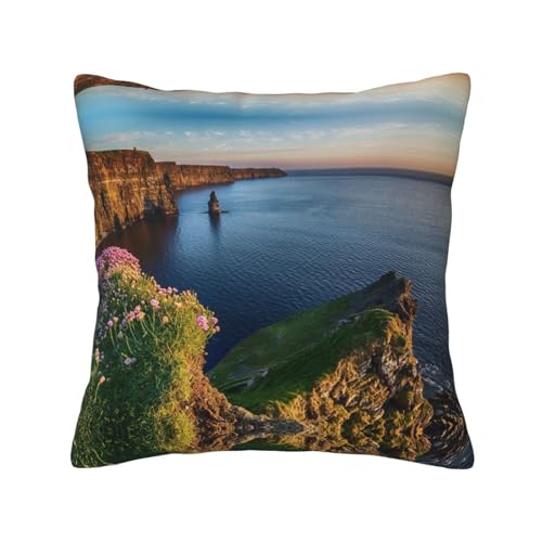 WXWJSHMGC Dekorativer Überwurf-Kissenbezug, Motiv: Irland im Freien, Motiv: Clare The Cliffs, quadratisch, für Couch, Bett, Wohnzimmer, Sofa, 4-Jahreszeiten, universell (2 Stück) von WXWJSHMGC