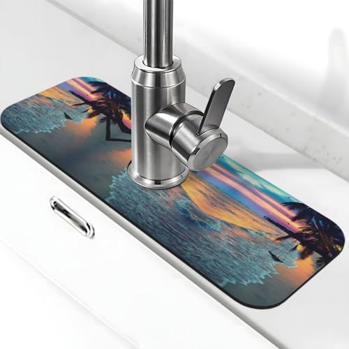 WXWJSHMGC Kokosnuss-Strand-Hängematten-Druck, Küchenspüle, Spritzschutz, saugfähige Abtropfmatte, Spülbeckenmatte, für Küchenarmaturen, Arbeitsplatten von WXWJSHMGC
