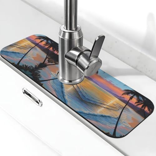 WXWJSHMGC Kokosnuss-Strand-Hängematten-Druck, Küchenspüle, Spritzschutz, saugfähige Abtropfmatte, Spülbeckenmatte, für Küchenarmaturen, Arbeitsplatten von WXWJSHMGC