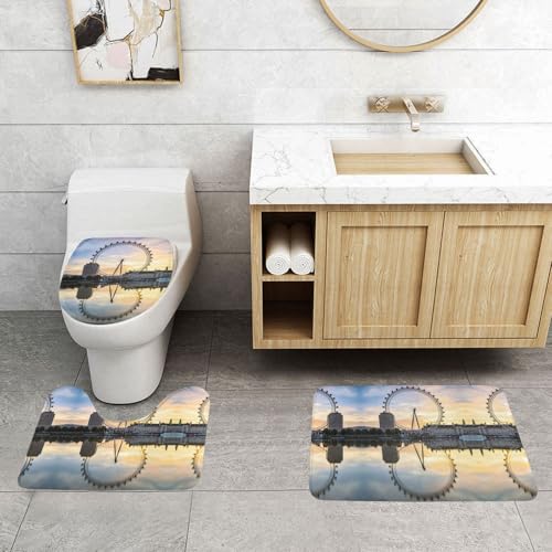 WXWJSHMGC London Eye Print 3-teiliges super plüschiges rutschfestes Badvorleger-Set, WC-Vorleger, Teppiche von WXWJSHMGC