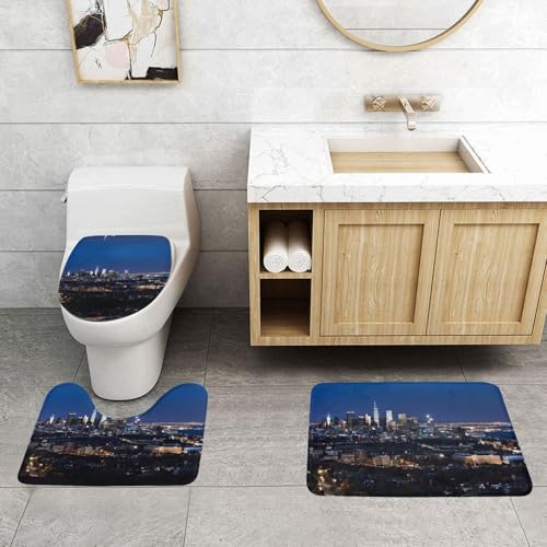 WXWJSHMGC Los Angeles Skyline Print 3-teiliges Super Plüsch Anti-Rutsch-Badvorleger-Set WC-Vorleger von WXWJSHMGC