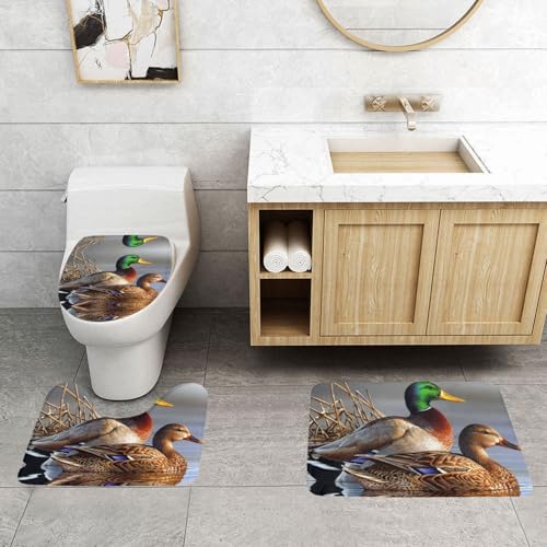 WXWJSHMGC Mallard Badematten-Set, 3-teilig, super Plüsch, rutschfest, WC-Vorleger, Teppiche von WXWJSHMGC