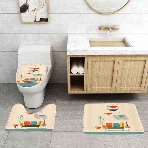 WXWJSHMGC Mitte des Jahrhunderts moderner Druck, 3-teiliges super plüschiges rutschfestes Badvorleger-Set, WC-Vorleger, Teppiche von WXWJSHMGC