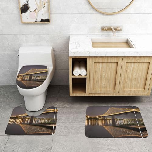 WXWJSHMGC New York Manhattan Bridge Night Print 3-teiliges Super Plüsch Anti-Rutsch-Badvorleger-Set WC-Vorleger von WXWJSHMGC