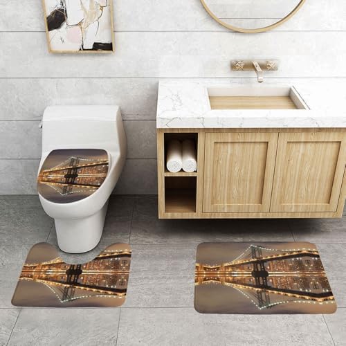 WXWJSHMGC New York Manhattan Bridge Night Print 3-teiliges Super Plüsch Anti-Rutsch-Badvorleger-Set WC-Vorleger von WXWJSHMGC