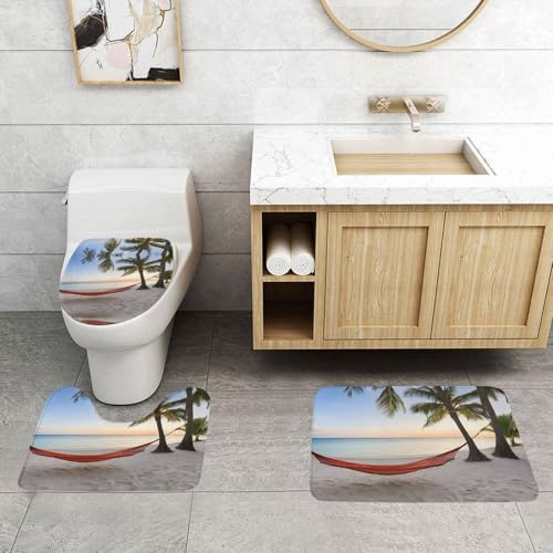 WXWJSHMGC Paradise Beach mit Hängematte, Kokospalmen Druck, 3-teilig, super plüschig, rutschfest, Badematten-Set, WC-Vorleger, Teppiche WXWJSHMGC Paradise Beach mit Hängematte, Kokospalmen Druck, 3-teilig, super plüschig, rutschfest, Badematten-Set, WC-Vorleger, Teppiche von WXWJSHMGC
