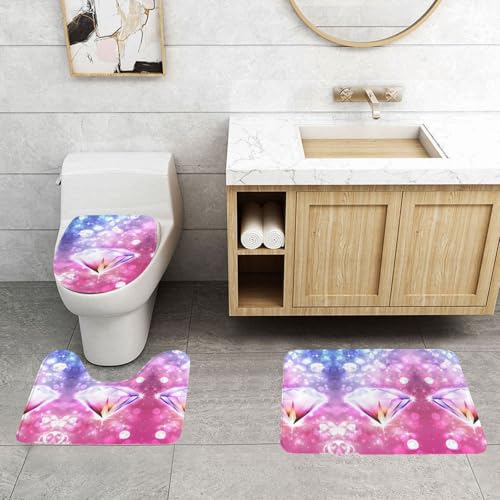 WXWJSHMGC Pretty Diamond Print 3-teiliges super plüschiges rutschfestes Badvorleger-Set WC-Vorleger WXWJSHMGC Pretty Diamond Print 3-teiliges super plüschiges rutschfestes Badvorleger-Set WC-Vorleger von WXWJSHMGC
