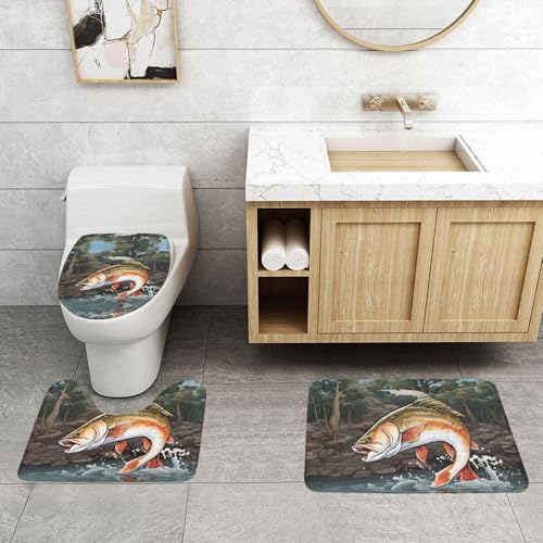 WXWJSHMGC Safflower Badematten-Set, Motiv: fliegende Fische, super Plüsch, rutschfest, WC-Vorleger, 3-teilig von WXWJSHMGC