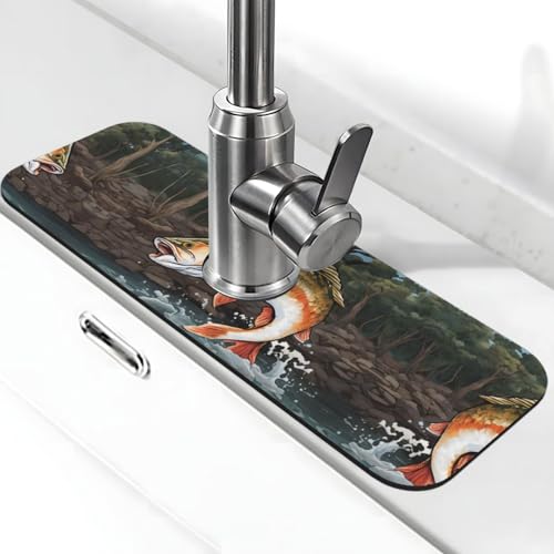 WXWJSHMGC Safflower Flying Fish Print Küchenspüle Spritzschutz, saugfähige Abtropfmatte, Spülbeckenmatte, für Küchenarmaturen, Arbeitsplatten von WXWJSHMGC