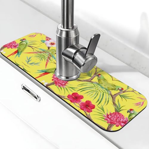 WXWJSHMGC Spritzschutz für Küchenspüle, Motiv: Blumen und Vögel, saugfähige Abtropfmatte, für Küchenarmaturen, Arbeitsplatten von WXWJSHMGC