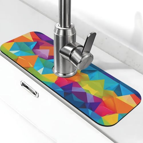 WXWJSHMGC Spritzschutz für Küchenspüle, Regenbogen-geometrischer Druck, saugfähige Abtropfmatte, Spülbeckenmatte, für Küchenarmaturen, Arbeitsplatten von WXWJSHMGC