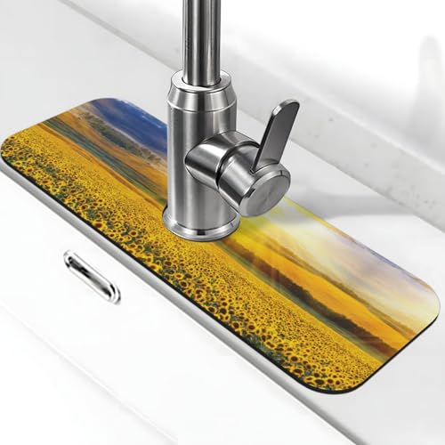 WXWJSHMGC Spritzschutz für Küchenspüle, Sonnenblumen-Kunstdruck, saugfähige Abtropfmatte, Spülbeckenmatte, für Küchenarmaturen, Arbeitsplatten von WXWJSHMGC