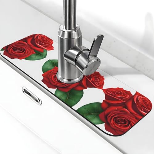 WXWJSHMGC Spritzschutz für Küchenspüle, mit Gothic-Rosen, saugfähige Abtropfmatte, für Küchenarmaturen, Arbeitsplatten von WXWJSHMGC